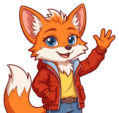 Justy the fox waving hello
